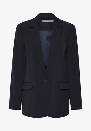 Blazer nero con rever a punta, chiusura a un bottone e due tasche frontali, dotato di una fodera interna liscia. Vestibilità sartoriale con maniche lunghe.