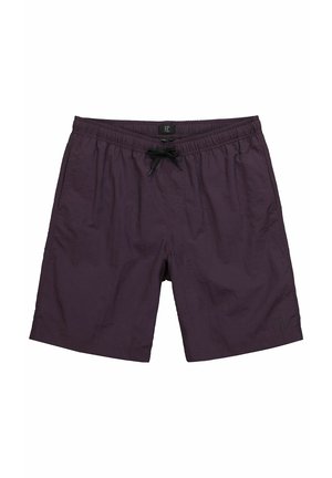 Lila Badehorts mit einem elastischen Bund, verstellbarem Kordelzug und seitlichen Taschen. Hergestellt aus leichtem, schnell trocknendem Material.