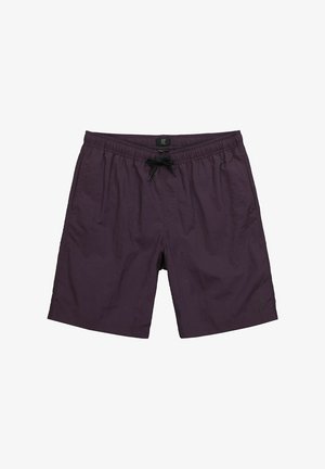 Lila Badehorts mit einem elastischen Bund, verstellbarem Kordelzug und seitlichen Taschen. Hergestellt aus leichtem, schnell trocknendem Material.