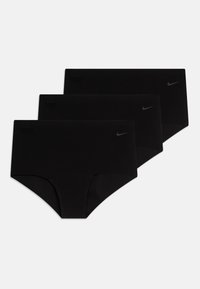 Czarna bawełniana bielizna w zestawie trzech sztuk. Charakteryzuje się gładką teksturą, średnim stanem i subtelnym logo Nike na każdej sztuce.