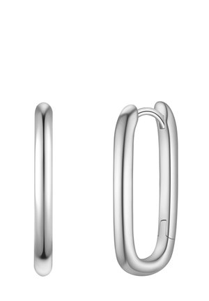 Boucles d'oreilles en argent avec un design lisse et arrondi, dotées d'une fermeture sans couture et d'une finition polie, mettant en avant une esthétique contemporaine.