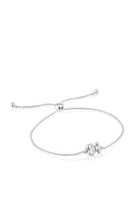 Pulsera de cadena de plata con pequeños acentos esféricos y una piedra central, que cuenta con un regulador deslizante para personalizar el tamaño.
