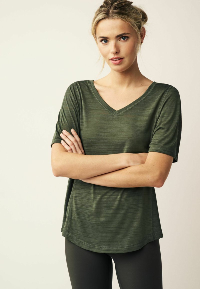 Next - SHORT SLEEVE V-NECK - Basic póló - mottled green, Nagyítás