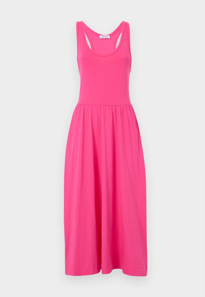 Rosa ärmelloses Maxikleid aus Baumwolle, mit einer weichen Textur, Rundhalsausschnitt und elastischem Bund für eine bequeme Passform.