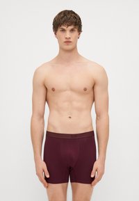 Burgundia bokserid, mis on valmistatud pehmest puuvillast, ühevärviline disain ja elastne vöökoht, millel on logo. Sujuv tekstuur, keha lähedane vorm.