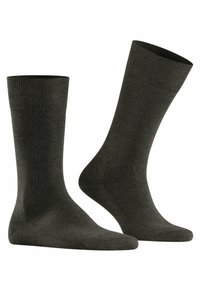 Calcetines de algodón gris oscuro con puños acanalados, textura suave, diseño sin costuras y forma estándar. Adecuados para uso casual o formal.