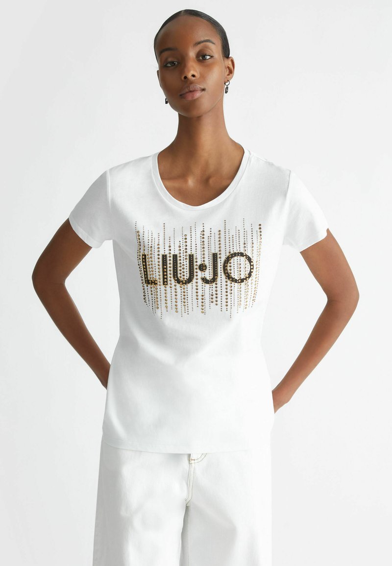 LIU JO WITH LOGO AND GEMSTONES - T-Shirt print - white