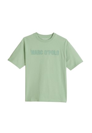 T-shirt manches courtes vert menthe avec encolure ronde et inscription "MARC O'POLO" embossée sur la poitrine dans la même couleur.