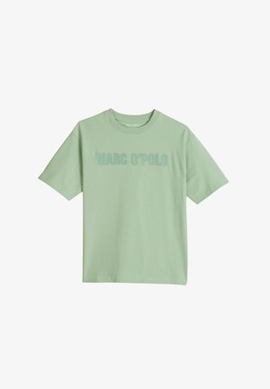 Mintgroene korte mouw T-shirt met ronde hals en met 'MARC O'POLO' in reliëf op de borst in bijpassende kleur.