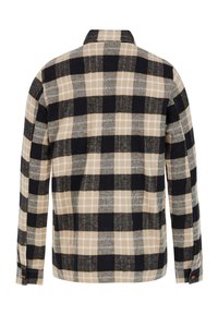 Geruite shirt in zwart, beige en grijs met een klassieke kraag, lange mouwen en knoopmanchetten. Gemaakt van gestructureerde stof.