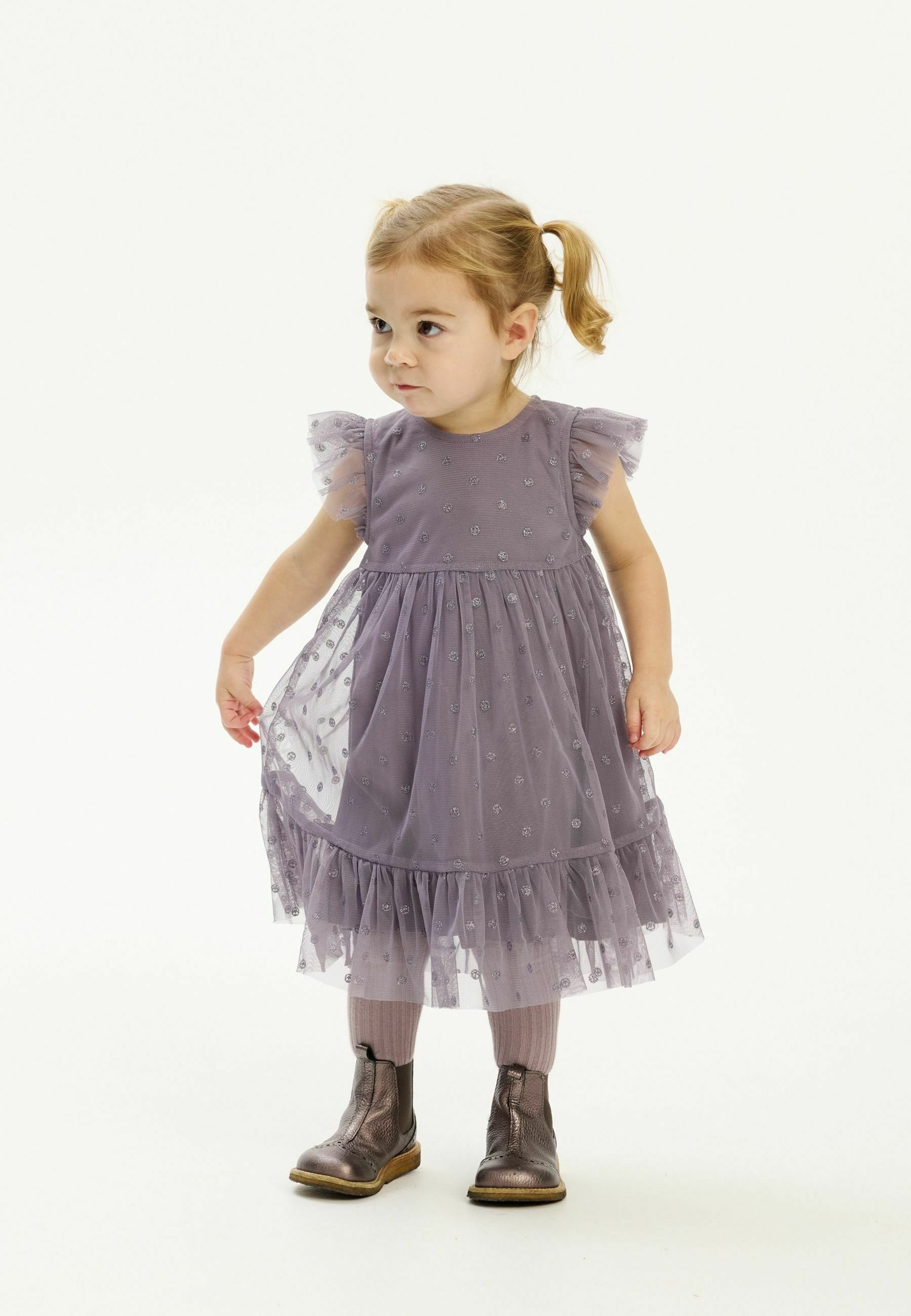 strapless open back dress Little Girl's Multi-Sequin Purple Ruffle Dress Popatu