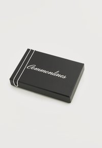 Μαύρο ορθογώνιο κουτί με τη λέξη «Commonlines» σε λευκή γραμματοσειρά και ασημένια αλυσίδα με χάντρες κρεμασμένη πάνω από την επάνω αριστερή γωνία.