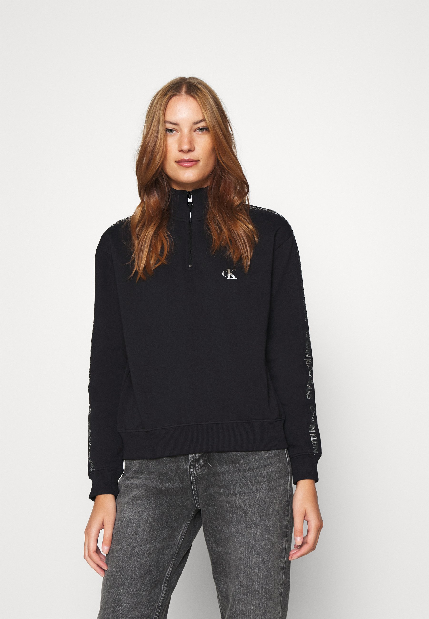 mock neck zip sweatshirt