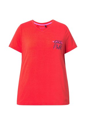 Ulla Popken, FUNKTIONS-CUT-OUTS V-AUSSCHNITT HALBARM - T-shirt con stampa - hibiscus red