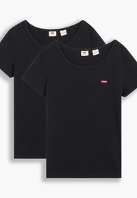 Black cotton t-shirts in a pack of two, featuring a round neckline, short sleeves, and a small red Levi's logo on the chest.
