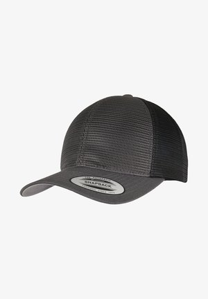 Gray snapback cap featuring a structured front, mesh side panels, and a flat brim. Includes a circular logo on the underside.
