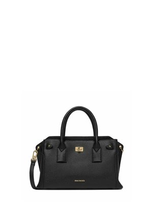 Czarna torebka z teksturowanej skóry z dwoma uchwytami, odpinanym paskiem na ramię, zapięciem na złoty obrotowy zatrzask oraz logo Gino Rossi na przodzie.