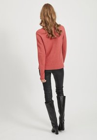 VILA VIRIL L/S V-NECK TOP - Stickad tröja - dusty cedar