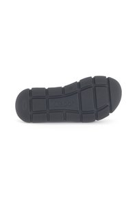 Suola di scarpa in gomma nera caratterizzata da un motivo testurizzato con impugnature rettangolari e circolari. Logo "Gabor" impresso nella sezione centrale.