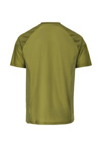 Chemise de sport à manches courtes vert olive avec des panneaux en mesh sur les manches et le dos, vue de dos.