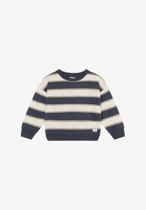 Bluza w paski w kolorach granatowym, kremowym i taupe. Posiada okrągły dekolt i prążkowane mankiety. Wykonana z miękkiej, wygodnej tkaniny.