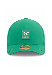 Grüne Baseballmütze mit abgerundetem Schirm, ausgestattet mit einem gestickten Philadelphia Eagles-Logo-Patch auf der Vorderseite. Strapazierfähiger Stoff, gebogener Schirm.