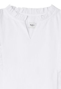 Bela bomba iz bombaža z volanastim ovratnikom in V-izrezom. Oznaka "Pepe Jeans" je prišita znotraj. Preprosta in gladka tekstura.