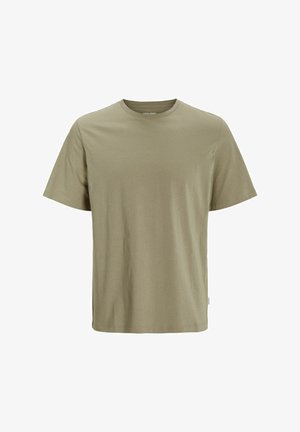 T-shirt a maniche corte e collo rotondo in verde oliva, realizzato in cotone morbido con una vestibilità comoda. Presenta un design semplice senza motivi visibili.