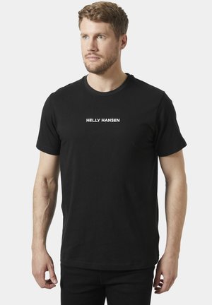 Zwarte katoenen t-shirt met korte mouwen, ronde hals, voorzien van het witte "HELLY HANSEN" logo op de borst. Eenvoudig ontwerp, normale pasvorm.