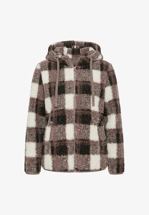 Ulla Popken, TEDDY-JACKE, KARO, KAPUZE, LANGARM - Fleecejakke - dark taupe