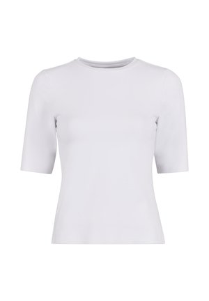 Witte T-shirt met korte mouwen en een ronde halslijn, gemaakt van gladde stof, met een getailleerd silhouet en zonder zichtbare patronen of hardware.