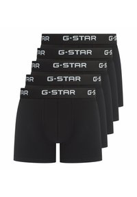 Schwarze Boxershorts im Fünferpack. Hergestellt aus einem glatten Material mit einem schwarzen Bund, der das "G-STAR"-Logo in Weiß trägt.