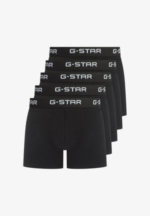 Schwarze Boxershorts im Fünferpack. Hergestellt aus einem glatten Material mit einem schwarzen Bund, der das "G-STAR"-Logo in Weiß trägt.