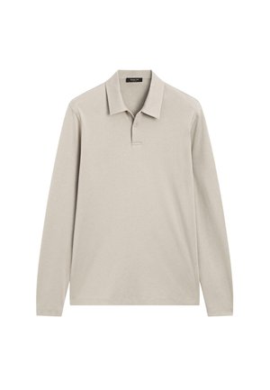 Poloshirt met lange mouwen in lichtbeige katoen. Voorzien van een klassieke kraag, een knoopsluiting met twee knopen en een zachte textuur. Geen patronen of accenten.