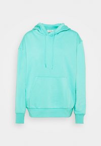 Turkooizen sweatvest met capuchon, gemaakt van een zachte katoenmix, met een kangaroovak aan de voorkant, capuchon met trekkoord en geribde manchetten.