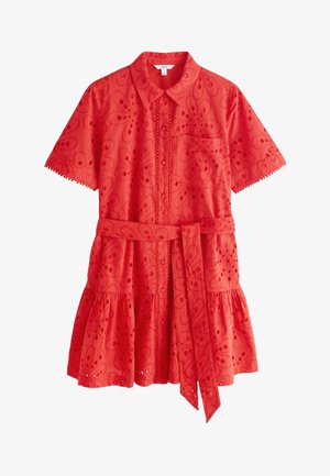 Next, TALL FIT - CUTWORK MINI TIE WAIST SHIRT DRESS . - Košilové šaty - red