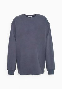 Sudadera de manga larga gris oscuro hecha de una mezcla de algodón, con cuello redondo, puños acanalados y un corte relajado con costuras de hombro caídas.