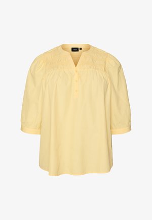 Zizzi, BLUSE MIT SMOCK UND 3/4-ÄRMELN - Blusa - gelb