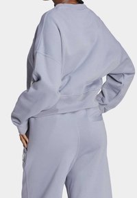 Sudadera oversized gris claro con dobladillo redondeado, puños acanalados y un suave interior cepillado. Presenta un discreto acento de logo en el lateral.