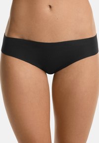 Zwarte stretchstoffen naadloze hipster slipjes met een elastische tailleband, voorzien van een gladde textuur en een ontwerp met volledige bedekking.