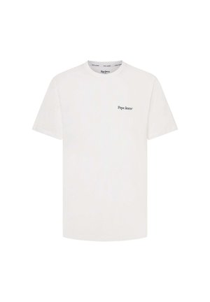 Weißes Baumwoll-T-Shirt mit rundem Ausschnitt und kurzen Ärmeln. Verfügt über ein kleines, dunkelblaues "Pepe Jeans"-Logo auf der linken Brustseite.