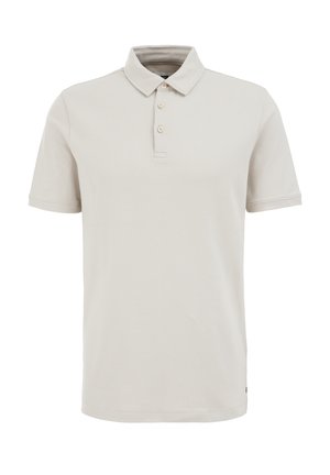 Bēša polo krekls ar klasisku apkaklīti, trīs pogu aizdarēm, īsām piedurknēm un maigu, gludu tekstūru. Minimālistisks dizains bez rakstiem.