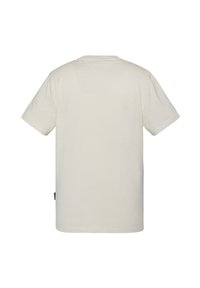 Beige T-Shirt mit kurzen Ärmeln aus Baumwolle, mit Rundhalsausschnitt und ohne sichtbare Logos oder Muster, gerade geschnitten und mit einfarbigem Rücken.