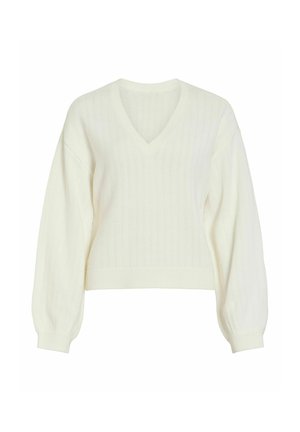 VILA, KNITTED PULLOVER VIOA V-NECK - Jersey de punto - cloud dancer