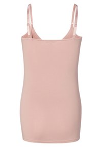 Lichtroze tanktop met dunne satijnen schouderbanden, gladde stof, aansluitend design en een rechte zoom, geschikt voor layering of casual draag.