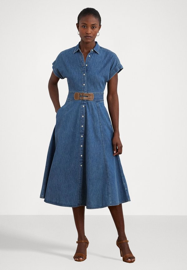 ERLAINA BUCKLE TRIM DENIM SHIRTDRESS - Shirt dress - opal wash3