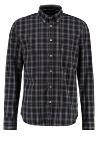 Camicia da uomo a maniche lunghe con motivo a quadri grigio scuro e nero e colletto con bottoni.