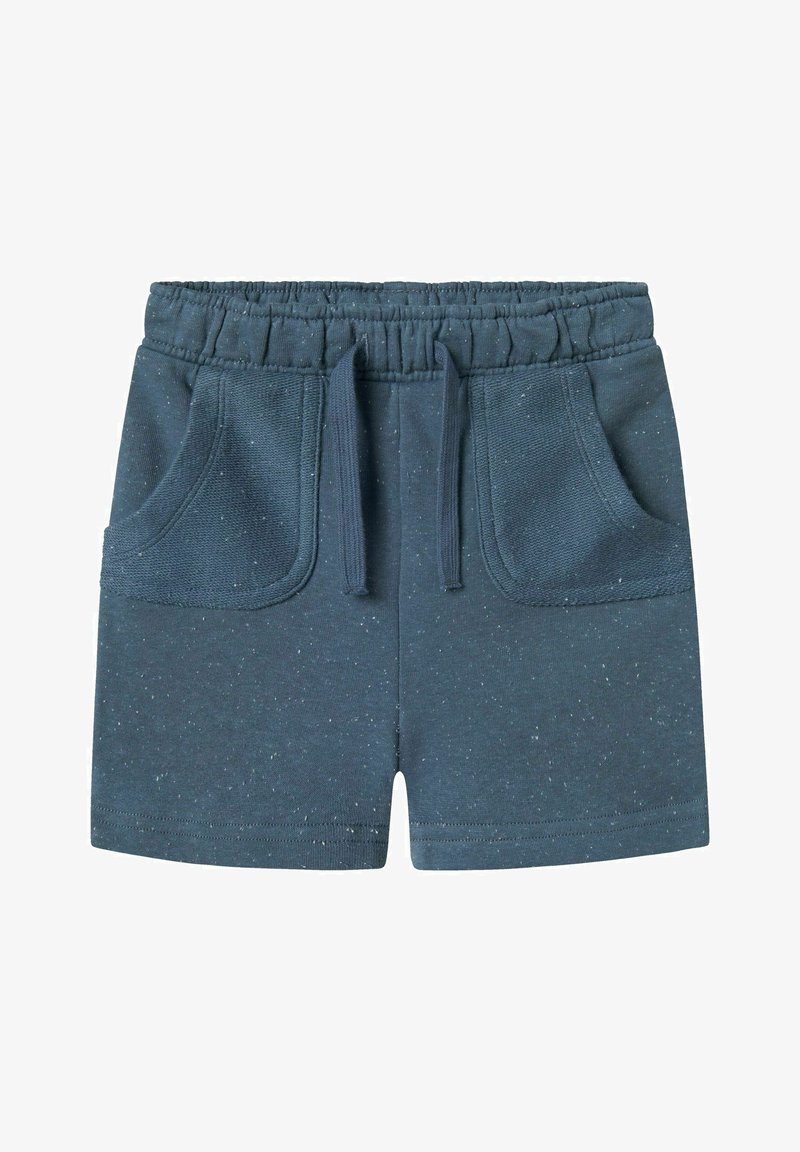 Me navyblaue Shorts aus weichem Stoff mit einem elastischen Bund, Kordelzug und zwei Fronttaschen mit subtiler gesprenkelter Textur.