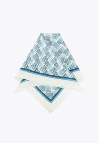 Fazzoletti blu e bianchi con un design geometrico, caratterizzati da un bordo blu uniforme e un tessuto morbido e testurizzato.