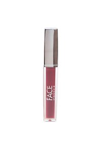 Lippen gloss in einem transparenten Röhrchen mit einem silbernen Deckel, das einen hellrosanen Farbton aufweist und den Markennamen "FACE STOCKHOLM" an der Seite zeigt.